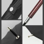 Parapluie homme noir élégant, manche en bois raffiné, tissu plissé haut de gamme et détails métal, parfait pour [Collection].