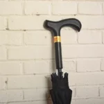 Parapluie canne noir avec poignée ergonomique, design élégant, parfait pour s'abriter avec style sous la pluie.