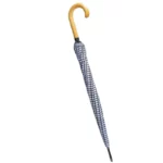 Parapluie élégant motif pied de poule, manche en bois courbé, accessoire mode intemporel parfait pour tous les styles.