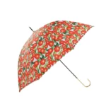 Parapluie floral rouge et vert, élégant et robuste, parfait pour se protéger de la pluie avec style et originalité.