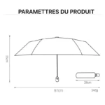 Parapluie automatique élégant 97cm diamètre, 55cm hauteur, 348g poids, compact 28cm, design pratique et moderne, [Collection].