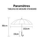 Parapluie élégant de la collection [Collection], dimensions : 88 cm hauteur, 102 cm envergure, 19 cm diamètre, design raffiné.