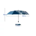 Parapluie 8 baleines design vagues, 98 cm diamètre, 58 cm hauteur, avec étui compact 27 cm, pratique et élégant.