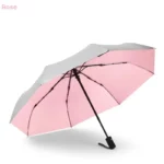 Parapluie anti-UV rose, face grise extérieure, design élégant, protection contre le soleil et la pluie - Collection exclusive.