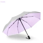 Parapluie anti-UV coloré à double couleur, extérieur gris et intérieur violet clair, élégant avec manche noir, [Collection].
