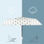 Parapluie pliant anti-UV à pois noir et blanc, protection soleil et pluie, design élégant, adapté à toutes les saisons.