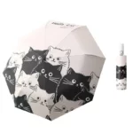 Parapluie automatique chat noir et blanc, motif ludique, étui assorti, accessoire pratique et stylé pour les jours de pluie.