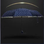 Parapluie automatique cœur bleu marine avec motifs élégants et bordure raffinée, idéal pour un look chic et romantique.