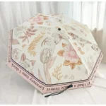 Parapluie automatique élégant avec motifs floraux pastel, accessoire pratique et chic pour rester protégé sous la pluie.
