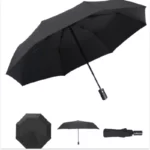 Parapluie automatique uni noir élégant ouvert et plié, pratique et stylé pour une protection efficace contre la pluie.