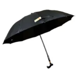 Parapluie canne noir élégant ouvert avec poignée courbée, combinant style et fonction, parfait pour se protéger de la pluie.
