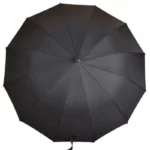 Parapluie canne noir ouvert avec baleines visibles, élégant design en toile lisse, accessoire mode pratique et intemporel.