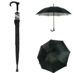 Parapluie canne noir avec béquille antidérapante, élégant et pratique, idéal pour la pluie, poignée design en croix.