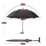 Parapluie canne noir 120 cm diamètre, plié 85 cm, poignée réglable, design élégant, idéal contre la pluie. [Collection], pratique.