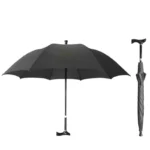 Parapluie canne noir avec poignée réglable, design ergonomique, idéal contre la pluie, robuste et élégant pour un usage quotidien.