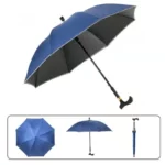 Parapluie canne semi-automatique bleu, intérieur gris, manche courbé, élégant et pratique, parfait pour toutes les collections.