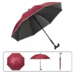 Parapluie canne semi automatique rouge, doublure noire, poignée croc élégante, idéal contre la pluie avec style, [Collection].