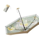 Parapluie de luxe vintage avec motif floral blanc et jaune, design élégant et pratique, parfait pour la pluie et le style.