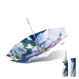 Parapluie femme vintage au design floral élégant avec étui assorti, parfait pour un look chic et intemporel par temps de pluie.