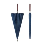 Parapluie homme bleu marine avec manche en bois, élégant et résistant, parfait pour la pluie. Modèle [Collection].