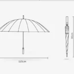 Parapluie homme pliant, manche en bois, 115 cm ouvert, 96 cm fermé, design élégant, idéal pour protection contre la pluie.