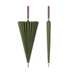 Parapluie homme manche bois, design élégant, vert olive, ouvert et fermé, accessoire chic des collections modernes.