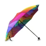 Parapluie pliant arc-en-ciel coloré avec motifs ondulés rouges, violets, verts et jaunes, idéal pour apporter de la joie sous la pluie.