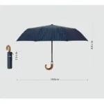 Parapluie pliant homme bleu marine à pois, diamètre 100 cm, hauteur 66 cm, avec étui compact de 35 cm, design élégant et pratique.