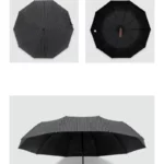 Parapluie pliant homme élégant, design à rayures noir et blanc, structure solide à 8 branches, parfait pour un style contemporain.