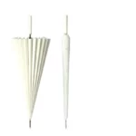 Parapluie pliant blanc semi-automatique, design sophistiqué minimaliste, collection élégante, modèle ouvert et fermé.