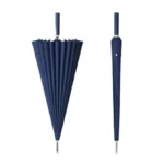 Parapluie pliant semi-automatique bleu marine, design élégant avec poignée ergonomique, idéal pour se protéger de la pluie.