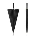 Parapluie pliant semi-automatique noir, design élégant avec poignée en bois, alliant modernité et sophistication.