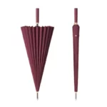 Parapluie pliant semi-automatique bordeaux avec détails dorés, élégant et pratique, idéal pour se protéger de la pluie avec style.