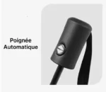 Parapluie noir résistant avec poignée automatique, élégant et pratique, idéal pour affronter la pluie avec style et confort.