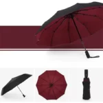 Parapluie tempête automatique bicolore noir et bordeaux, design moderne, robuste et pratique pour une protection optimale contre la pluie.