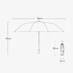 Parapluie tempête compact, pliable à 28 cm, design moderne, 98 cm ouvert, idéal pour résister aux intempéries avec style.