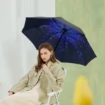 Parapluie tempête compact noir étoilé, design chic et tendance, idéal pour toutes les saisons et les intempéries, collection stylée.