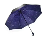 Parapluie tempête compact au design étoilé starry night, fond violet élégant, idéal pour rester protégé et stylé sous la pluie.