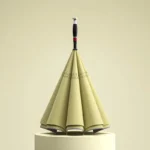 Parapluie tempête beige double couche élégant, poignée noire, structure résistante, idéal pour toutes les saisons et intempéries.