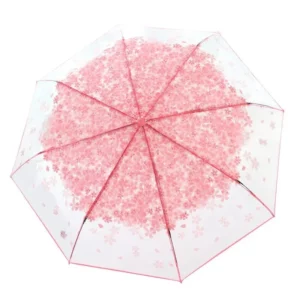 Parapluie transparent fleuri avec poignée droite