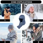 Capuche de pluie avec écharpe isolante - Accessoire hiver moderne et pratique, parfait pour les paysages enneigés de la saison.