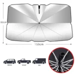 Pare-soleil parapluie côtelé 150 cm, adapté minivans, pickups, fourgonnettes, avec support robuste et design pratique.