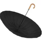 Grand parapluie noir élégant avec manche en bois, ouvert pour assurer une protection optimale contre la pluie - [Collection].