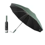 Grand parapluie vert et noir, robuste et élégant, parfait pour la pluie, avec étui pratique, idéal pour toutes vos sorties.