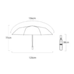 Grand parapluie résistant : dimensions 125 cm ouvert, hauteur 136 cm, tige 77 cm, plié 38 cm - idéal pour toutes saisons.