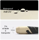 Tissu imperméable avec gouttes d'eau, capacités anti-UV. Mini parapluie compact, léger (3,8 cm diamètre), facile à transporter.