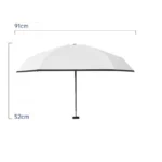 Mini parapluie compact blanc, 91 cm de diamètre, structure noire, portable et pratique, protection efficace contre la pluie.