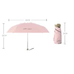 Mini parapluie rose compact avec protection solaire UPF 50+, 92 cm déployé, 19 cm plié, idéal pour les balades légères et l'été.