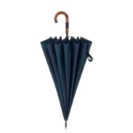 Parapluie XXL 120 cm bleu marine avec poignée en bois, idéal pour une protection élégante contre la pluie.