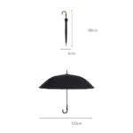 Parapluie XXL 120 cm noir, élégant avec poignée en bois, robuste et pratique pour une protection optimale contre la pluie.